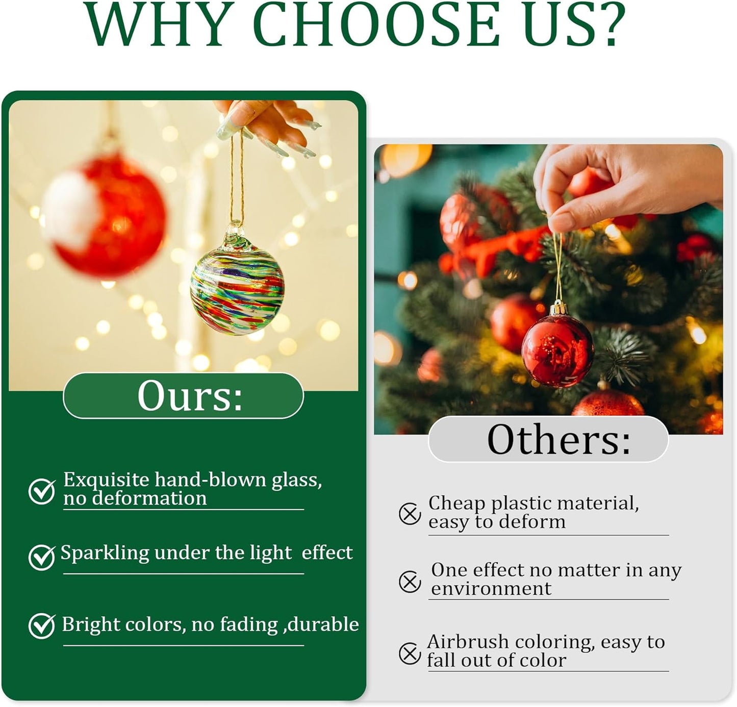 12 Pcs 2.3 Inch Christmas Ball Ornaments Hand Blown Glass Ornaments for Christmas Tree Gazing Balls Friendship Witch Balls