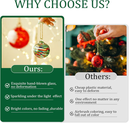 12 Pcs 2.3 Inch Christmas Ball Ornaments Hand Blown Glass Ornaments for Christmas Tree Gazing Balls Friendship Witch Balls