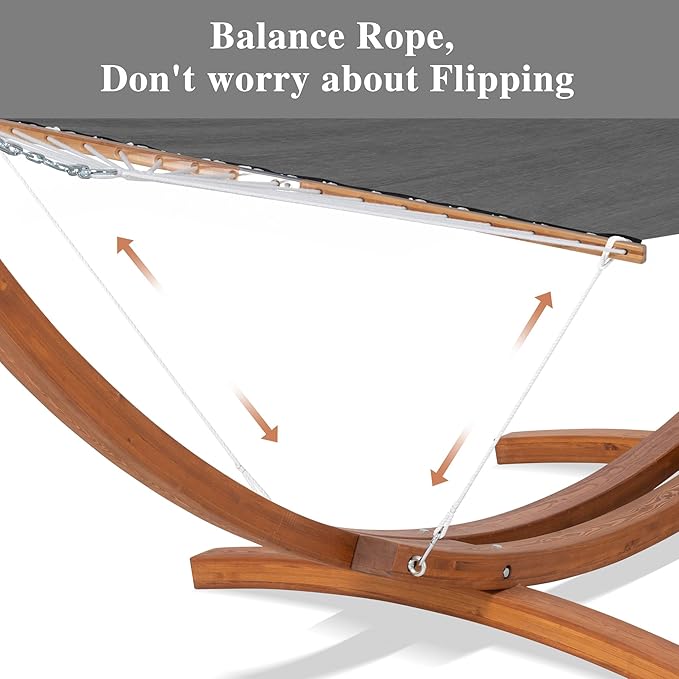 SUNCREAT Quick Dry Hammocks Standing Backyard Hammock with Stand, 2 Person Heavy Duty Poolside Hammock with 13.5 ft Wooden Stand, Dark Gray