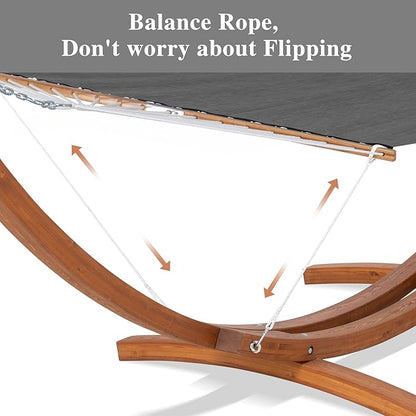 SUNCREAT Quick Dry Hammocks Standing Backyard Hammock with Stand, 2 Person Heavy Duty Poolside Hammock with 13.5 ft Wooden Stand, Dark Gray