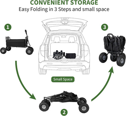 Fishing Cart Beach Cart Collapsible Wagon with 11”All Terrain Big Wheels,Heavy-Duty Garden Carts with 6 Holders and Storage Pocket for Outdoor,Fishing, Picnic