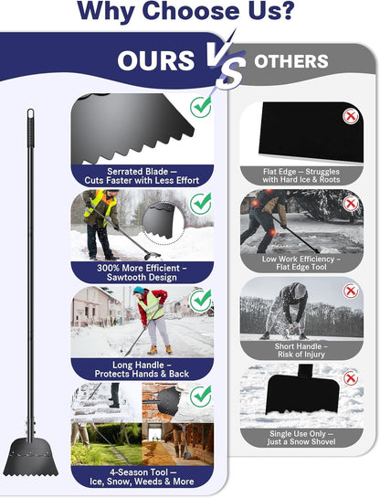 Wavy Blade Ice Scraper with Long Handle 57" Adjustable Snow Shovel Ice Chopper Weed Remover Tool for Gardening Driveway Floor Scraper & Root Cutter Digging Shovel Multifunctional Cleaning Garden Tool