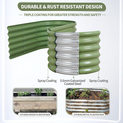 Galvanized Raised Garden Bed Outdoor- 2 Pcs Raised Beds for Gardening| Metal Planter Box, Steel Raised Garden Bed Kit with Gloves for Vegetables, Flower, Herbs (4x2x1.4FT, Green)