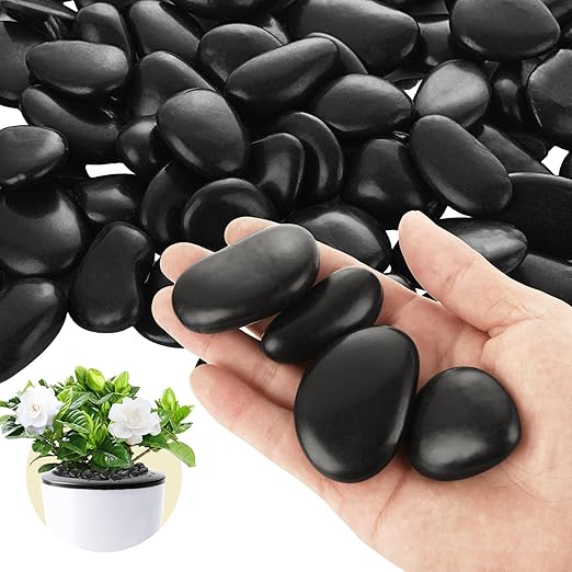 10lbs Black Rocks for Planters 1"-2" Natural Decorative River Pebbles Black Polished Pebbles for Plants Garden Decorative Stones for Outdoor Landscaping, Plants, Vase Filler Fish Tank Aquariums