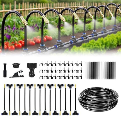 Automatic Drip Irrigation Kit - 50FT with Tool-Free Quick Connectors, 15 Copper Atomizing Nozzles & 360° Bendable Spray for Garden, Greenhouse, Lawn, Plants