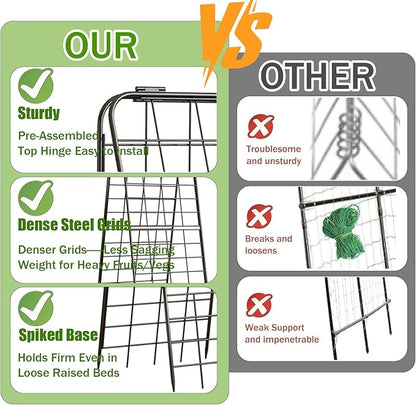 Heavy Duty 50"x17" Adjustable A-Frame Trellis for Climbing Plants – Rust-Proof Metal Garden Trellis with Dense Grid Design, Perfect for Raised Beds, Tomatoes, Cucumbers & Outdoor Vines (Black, 2 Pcs)