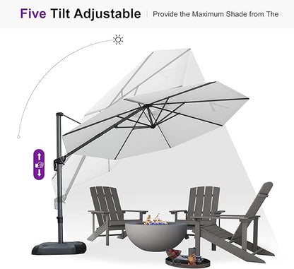 PURPLE LEAF 11 Feet Patio Umbrella Outdoor Cantilever Round Umbrella Aluminum Offset Umbrella with 360-degree Rotation for Garden Deck Pool Patio White