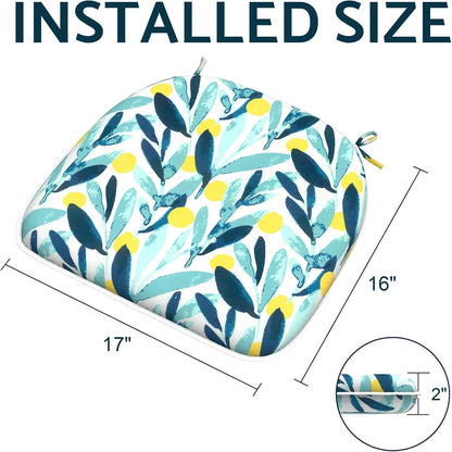 Indoor/Outdoor Chair Cushions 16x17 Inch, Patio Chair Cushions with Ties, All Weather Seat Cushions for Patio Furniture Home Garden Chair Use, Set of 4, Leaves Multi