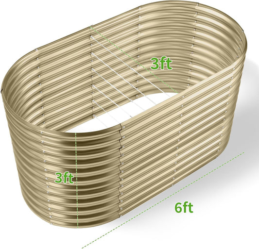 Land Guard 6x3x3ft Oval Galvanized Raised Garden Beds, Large-Capacity Metal Planter Box Outdoor, Durable Deep Raised Garden Bed 3ft Tall, Raised Beds for Gardening Vegetables, Cream Yellow