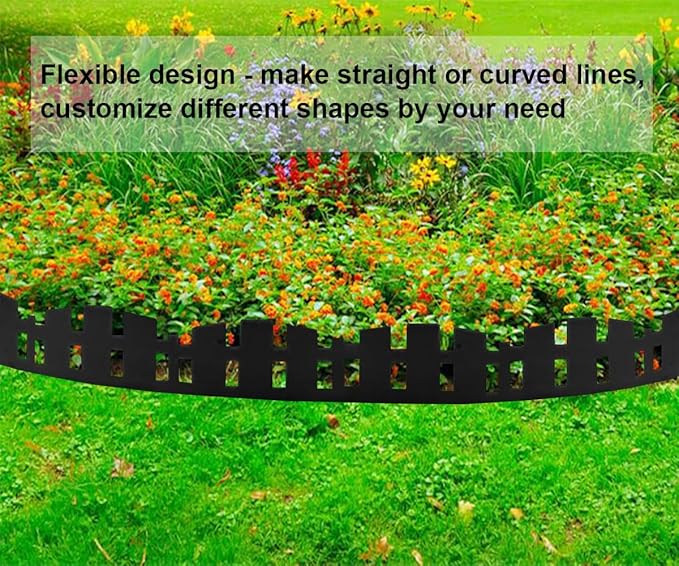 Garden Edging 33FT, Landscape Edging Borders [Extra Tall 4.6IN ] Flexible Lawn Edging Kit with 60pcs Stakes,Mini Plastic Fence for Tree Flowerbeds Grass Yard -Black-1