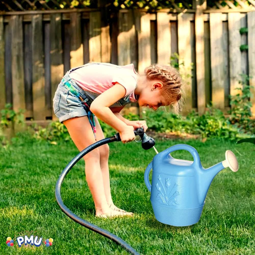 PMU 2 Gallon Watering Can - Garden Watering Can for Indoor & Outdoor Plants - Plastic Water Can with Detachable Sprinkler Head - Large Water Pot, Made in USA - Blue Pkg/1