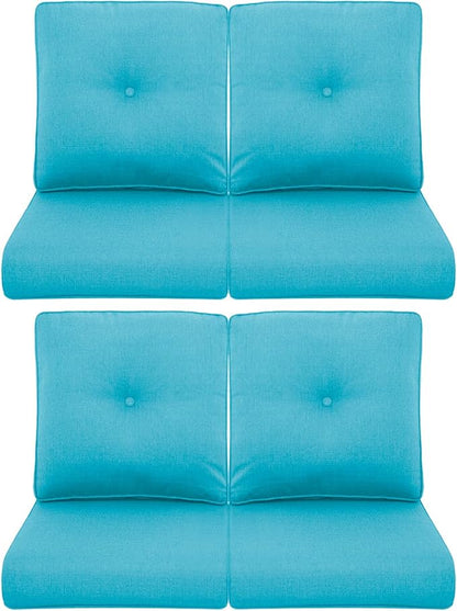 Patio Chair Cushions 4 Packs - Outside High Back Thick Water-Resistant Cushion 22x24 with Zipper Cover for Outdoor Glider Rocking Chairs Loveseat Couch – Teal/Buckle
