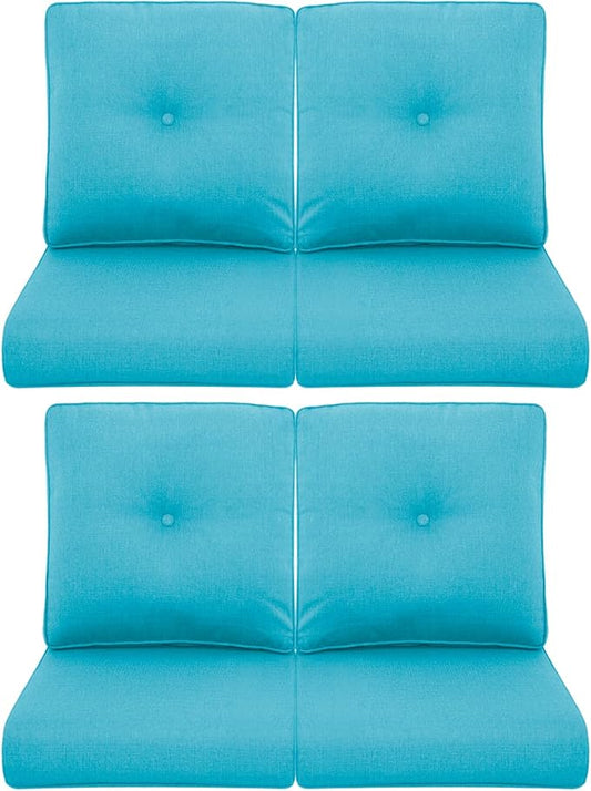 Patio Chair Cushions 4 Packs - Outside High Back Thick Water-Resistant Cushion 22x24 with Zipper Cover for Outdoor Glider Rocking Chairs Loveseat Couch – Teal/Buckle