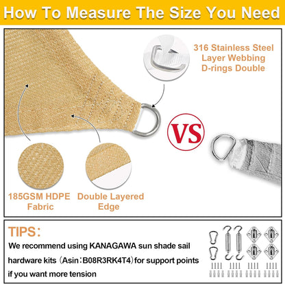 KANAGAWA Sun Shade Sail 16'x20' Sand Rectangle UV Block Canopy Awning Shelter Fabric Cloth Screen for Outdoor Patio Garden Backyard