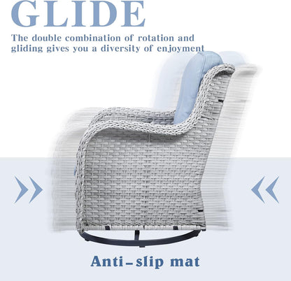 Outdoor Swivel Rocker Furniture 5 Pieces Patio Wicker Furniture Sets, Rattan Patio Swivel Glider Chairs with 2 Ottoman and Glass Side Table