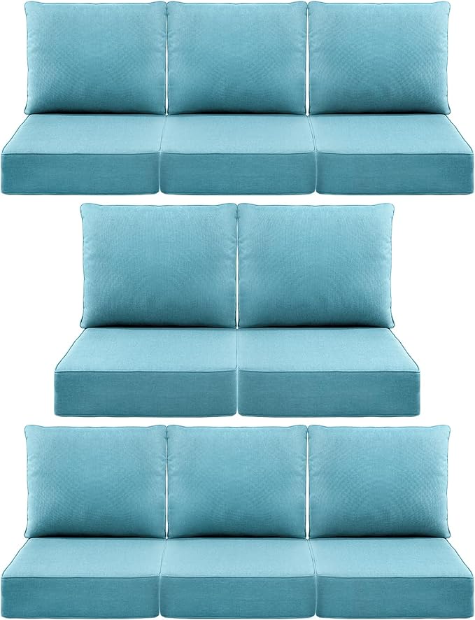 Luxury 6" Outdoor Cushions for Patio Furniture, 24x24x6" Thick Seat Cushion Set of 8, Fade Resistant Couch Chair Replacement Cushions High Density Deep Wicker Chair Cushion w/ Removable Cover, Teal