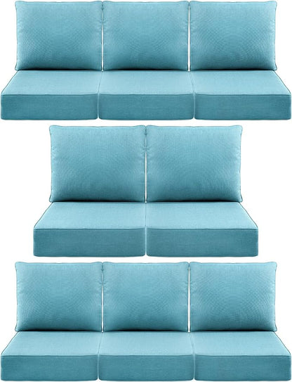 Luxury 6" Outdoor Cushions for Patio Furniture, 24x24x6" Thick Seat Cushion Set of 8, Fade Resistant Couch Chair Replacement Cushions High Density Deep Wicker Chair Cushion w/ Removable Cover, Teal