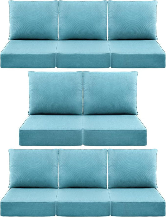 Luxury 6" Outdoor Cushions for Patio Furniture, 24x24x6" Thick Seat Cushion Set of 8, Fade Resistant Couch Chair Replacement Cushions High Density Deep Wicker Chair Cushion w/ Removable Cover, Teal
