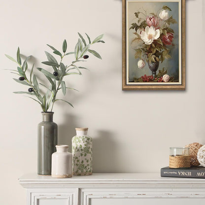 Vintage Vase Set of 3, Ceramic Vintage Flower Vases, Chinoiserie Decorative Home Decor Retro Floral Vase Rustic Farmhouse Decor for Table Bookshelf Mantel Kitchen Living Room Office - Green and Beige