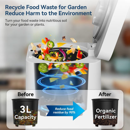 3L Kitchen Smart Electric Countertop Composter with LED Display and Auto-Cleaning, Turns Food Waste into Fertilizer with Replaceable Carbon Filter, Bio-Pack for Fermentation