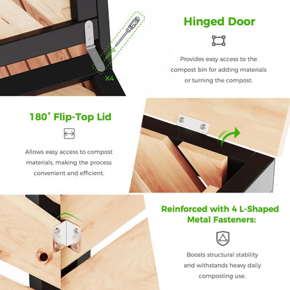 115 Gallon Solid Wood Composter, Outdoor Compost Bin with Pull-Out Door and Flip-Top Lid, Heavy Duty Composting Bin for Outside Backyard, Garden, Patio, Natural