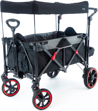 Creative Outdoor Push Pull All-Terrain Collapsible Folding Stroller Wagon for Kids, 150lbs Weight Capacity, Platinum Series, Beach, Park, Garden & Tailgate, (Black)