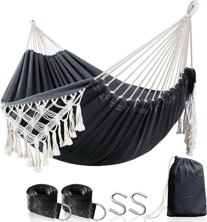 Anyoo Cotton Hammock - Comfortable & Elegant Deluxe Hammock with Tassels - Supports Up to 450lbs - Portable with Travel Bag for Porch, Patio, Yard, Bedroom & Outdoor/Indoor