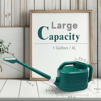 Watering Can for Indoor & Outdoor Plants, Plant Watering Can with Stainless Steel Shower Head, 1 Gallon Plastic Water Can for Garden, Flowers, Vegetable, Greenhouse (AlpineGreen)