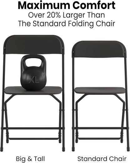 Flash Furniture Hercules Series Big & Tall Stackable Plastic Folding Chairs, Extra Wide Commercial Event Seats, Set of 4, Black