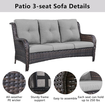Wicker Patio Furniture Sets - 13 Piece Outdoor Rattan Furniture Conversation Sets with 4 Swivel Rocker Chairs, 2 Rattan Sofas, Wicker Ottomans and Coffee Table, Brown/Grey