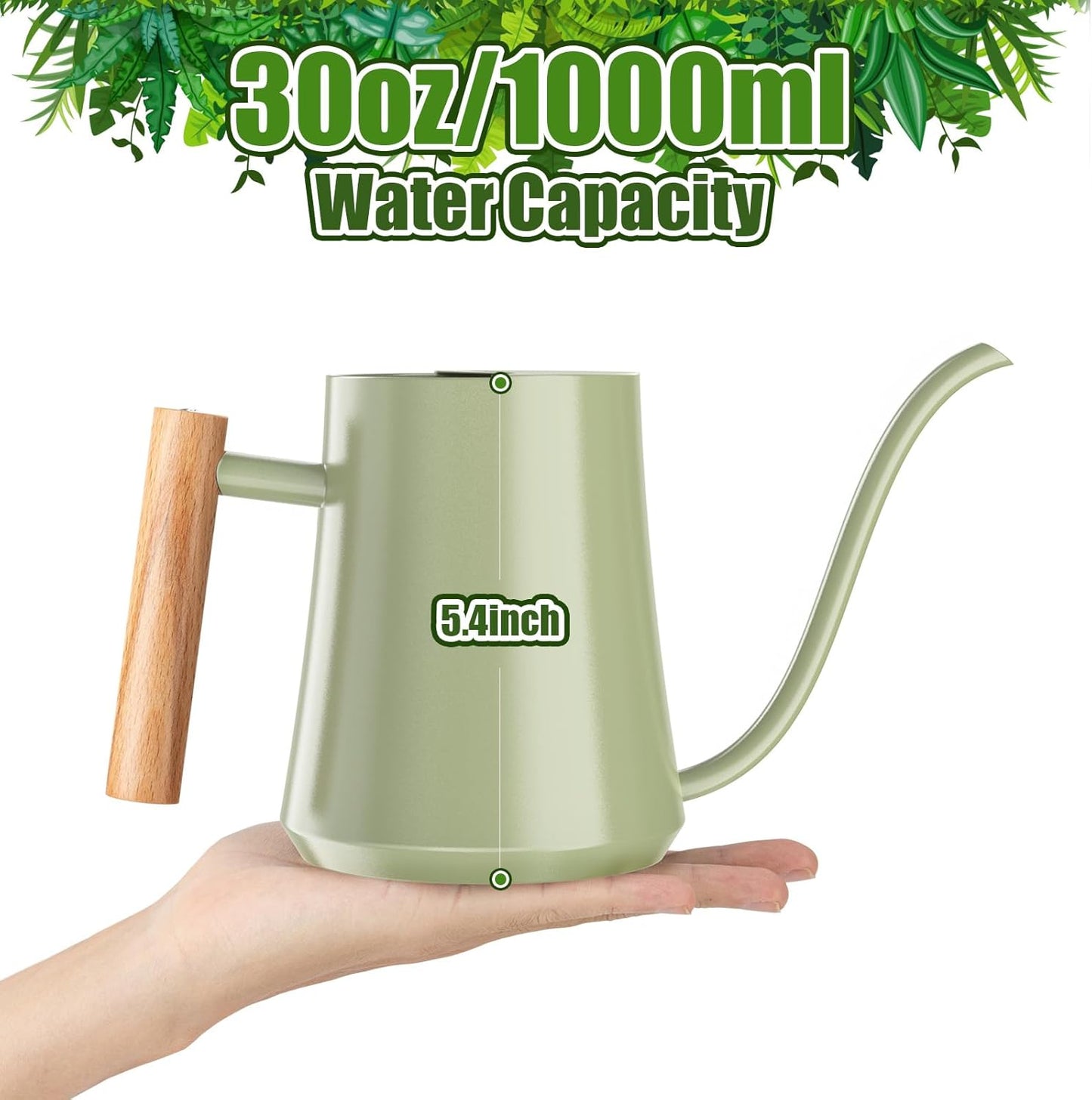 Watering Can Indoor Plants 35oz Sage Green Water Can Indoor Metal Small Water Can Pot with Long Spout for House Bonsai Plants Garden Flower Decorative