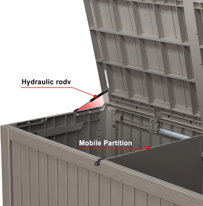 150 Gallon Deck Box,Resin Outdoor Storage Box with Lockable for Patio Furniture, Pool Accessories, Garden Tools Waterproof Outside Storage Box, Grey