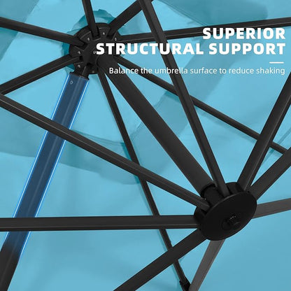 PURPLE LEAF 10' X 13' Patio Umbrella Outdoor Cantilever Rectangle Umbrella Aluminum Offset Umbrella with 360-degree Rotation for Garden Deck Pool Patio, Turquoise Blue