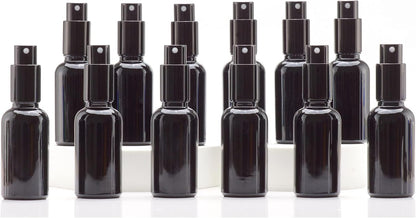 YIZHAO Black Glass Spray Bottles 1oz, with Small Fine Mist Spray, Metal Cap, Refillable for Essential Oil,Travel,Cleaning,Perfume,Aromatherapy,Makeup – 12 Pcs