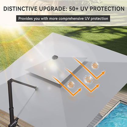 10' X 10' Cantilever Patio Umbrella Outdoor with Base Included Heavy Duty Double Top Windproof Square Offset Umbrellas with 360-degree Rotation for Pool Deck Backyard, Foggy Grey