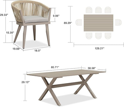 PURPLE LEAF 9 Pieces Outdoor Dining Set with Patio Aluminium Dining Table and Wicker Rattan Chairs Modern Furniture Cushions Sets for Backyard Indoor Decor Kitchen Champagne