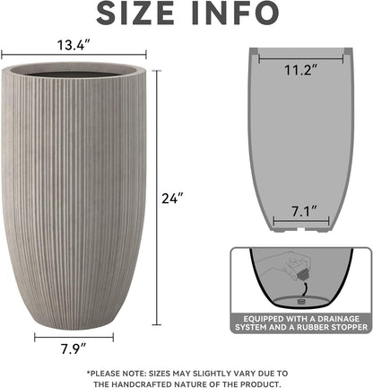 Kante 24 Inch Tall Round Concrete Planter, Large Indoor Outdoor Plant Pots with Drainage Hole and Rubber Plug, Modern Decorative Garden Pots for Home Patio Porch, Textured Weathered Concrete