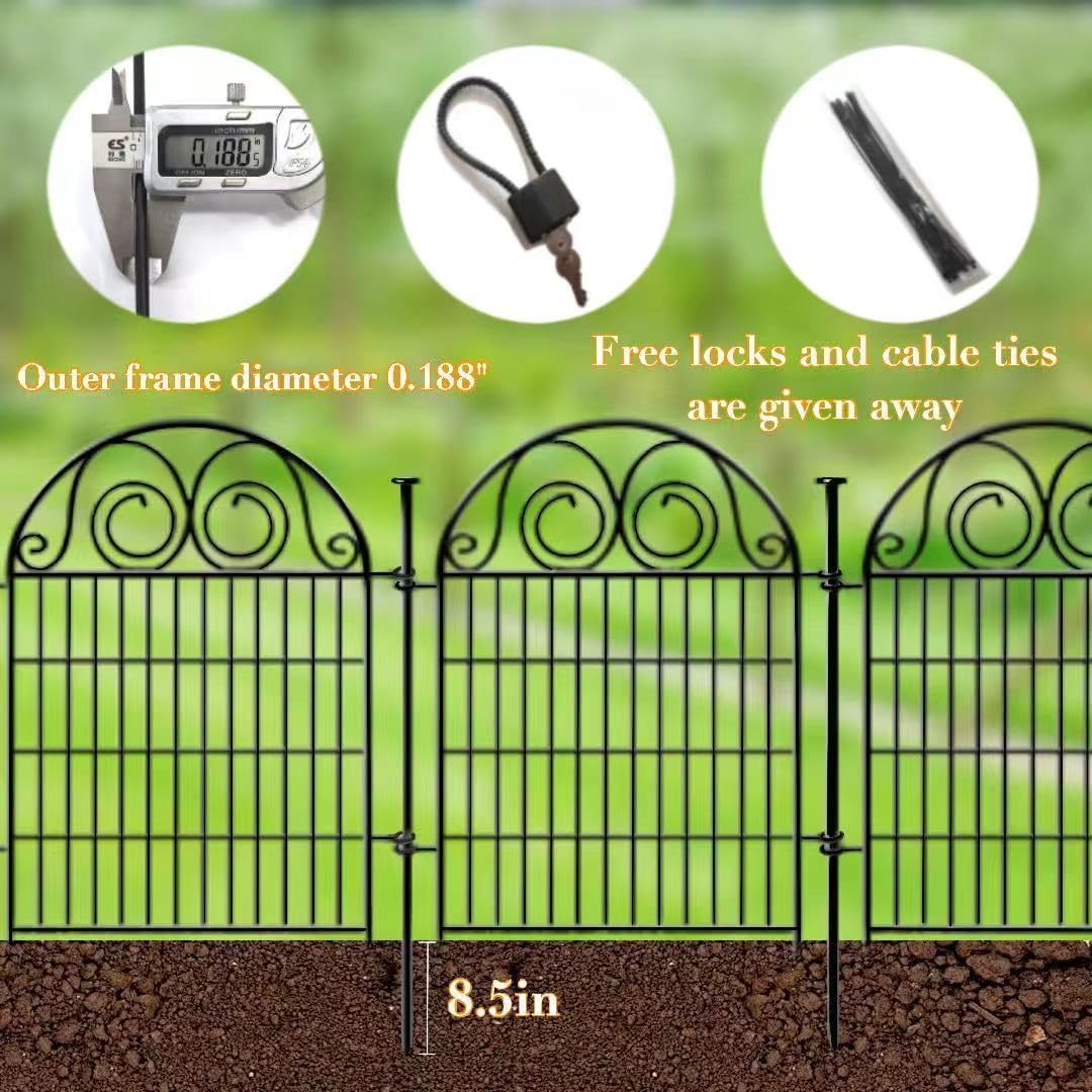 Tall Garden Fence with Gate, 40 Inch(H) 4 Panels Total Length 8.8 Ft Dog Fences Outdoor for Yard, Black Metal No Dig Fencing for Dogs, Reusable Decorative Fence for Garden│Patented