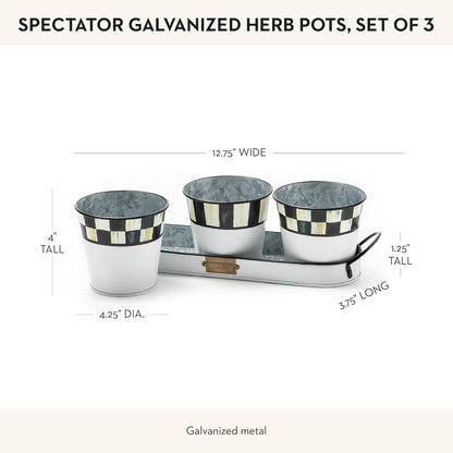 MACKENZIE-CHILDS Galvanized Herb Pots with Tray, Metal Herb Planters, Set of 3, Spectator