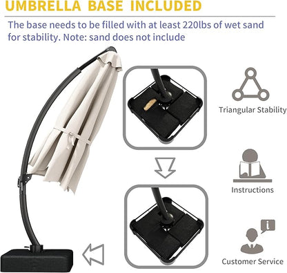 Kingdura 11ft Offset Cantilever Patio Umbrella with Base Included, Large Round Aluminum Outdoor Umbrella, 360° Rotation & Infinite Tilt, Heavy Duty Frame for Deck Pool Backyard, Creamy White