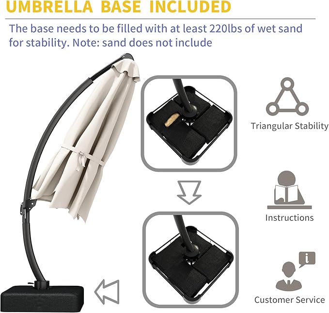Kingdura 12ft Cantilever Patio Umbrella with Base Included, Large Round Offset Outdoor Pool Umbrella, 360° Rotation & Infinite Tilt, Heavy Duty Aluminum Frame for Deck Backyard, Creamy White