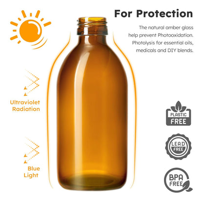 Tecohouse Amber Glass Spray Bottles 10.8oz, 2 Pack Empty Spray Bottle for Essential Oils, Small Glass Bottles for Cleaning Solutions, Plants, Hair with Durable Nozzle, Labels, Funnel