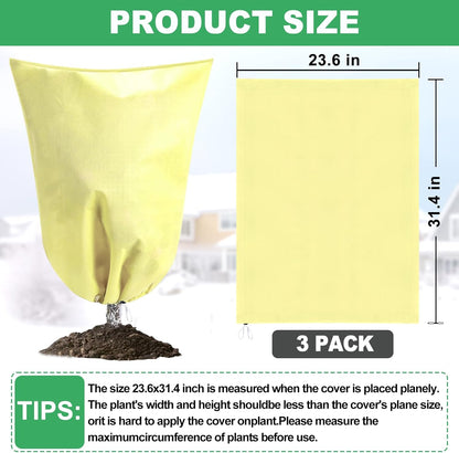3 Pack Winter Plant Covers Freeze Protection, 23.6" x 31.4" Frost Covers for Outdoor Plants with Drawstring, Tree Covers for Winter Plant Frost Protection Covers, Shrubs Trees Jacket Covers