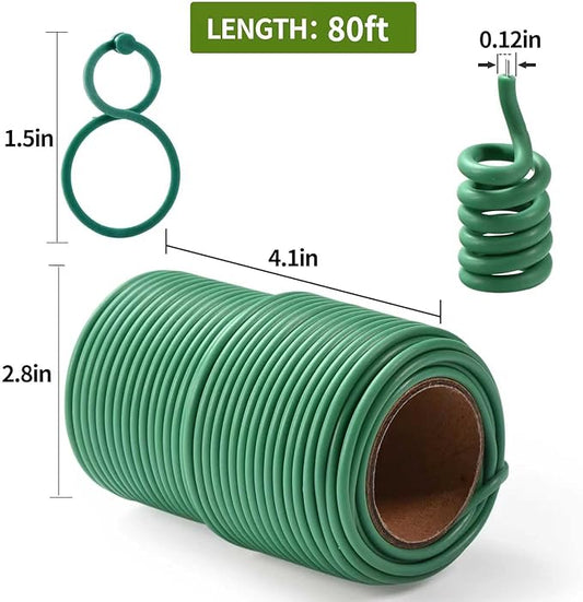 80 Feet Soft Plant Ties - Green Twist Ties with 20 PCS Clips, Gardening Supplies for Plants & Home Organization - 3mm Diameter