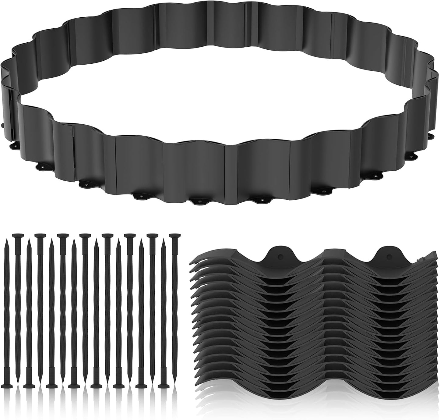 Mars Villa 30FT Landscape Edging Border, Interlocking Landscape Edging 5.9 in Garden Edging No-Dig Plastic Flower Bed Border for Yard, Lawn, Flower Bed, Fence, Pathway (Black,24Pcs)