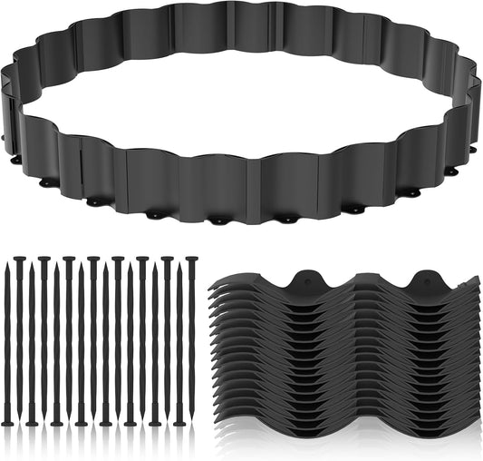 Mars Villa 30FT Landscape Edging Border, Interlocking Landscape Edging 5.9 in Garden Edging No-Dig Plastic Flower Bed Border for Yard, Lawn, Flower Bed, Fence, Pathway (Black,24Pcs)