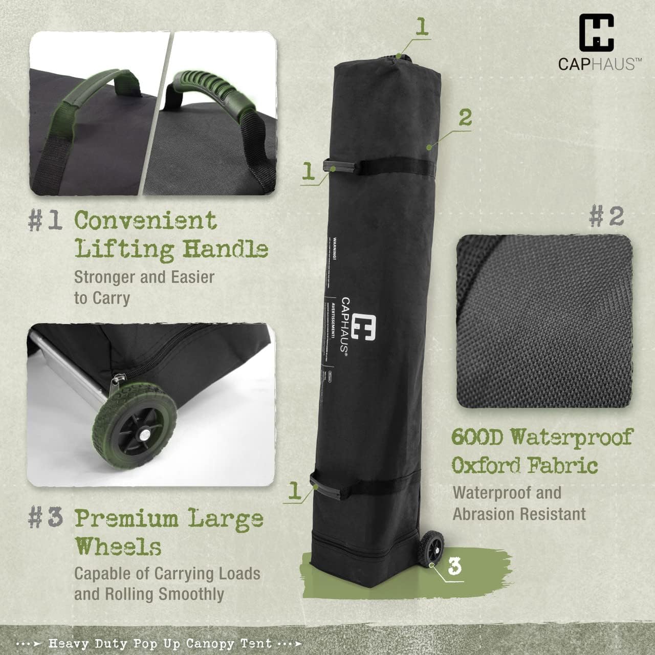 CAPHAUS 12ft x 12ft Patented One-Push Pop Up Outdoor Canopy Tent, Heavy-Duty Commercial Grade w/Central Lock, Portable and Instant Folding Shelter with Wheeled Carry Bag and Weight Bag, Dark Grey