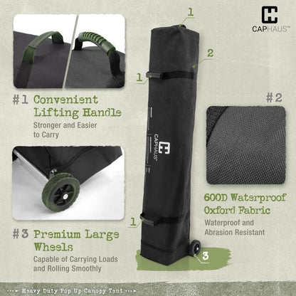 CAPHAUS 12ft x 12ft Patented One-Push Pop Up Outdoor Canopy Tent, Heavy-Duty Commercial Grade w/Central Lock, Portable and Instant Folding Shelter with Wheeled Carry Bag and Weight Bag, Dark Grey
