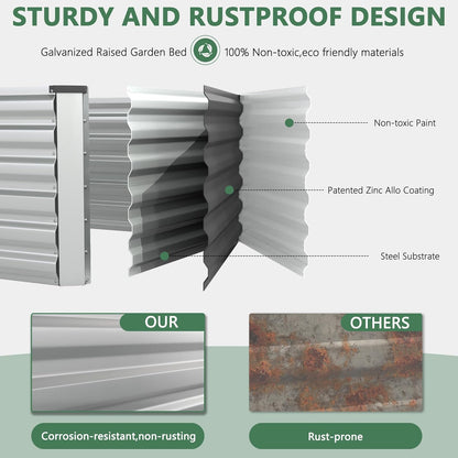 FOOWIN 2pcs 8x4x2ft Galvanized Raised Garden Bed, Planter Raised Garden Boxes Outdoor, Large Metal Raised Beds for Gardening, Garden Bed for Vegetables, Flowers, Herb,478 Gallon Capacity, Silver