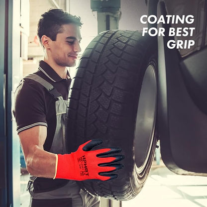 Latex Rubber Hand Coated Work Gloves - Safety Work Gloves - Excellent Grip for Construction Warehouse Garden 12 Pairs